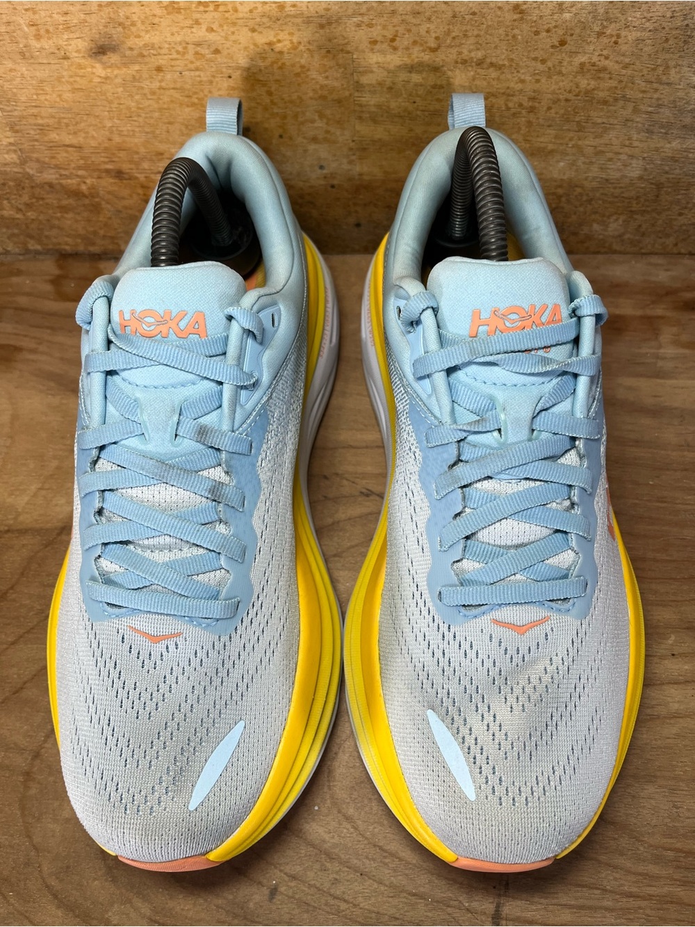 Hoka One One Bondi 8 REFLECTIVE Womens Size 9 Running Shoes Sneakers Blue Yellow - Picture 3 of 12